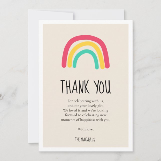 Cute modern rainbow Baby shower Thank You Card (Front)