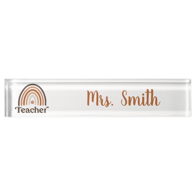 Cute Modern Rainbow | Boho Teacher Desk Name Plate (Front)