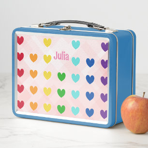 Cute Modern Rainbow Hearts Modern Kids Girls Metal Lunch Box