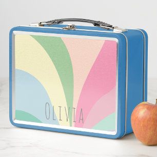 Cute Modern Rainbow Retro Kids Girls School Metal Lunch Box