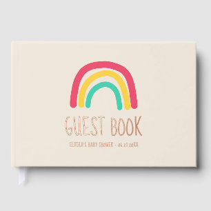 Cute modern rainbow Rose Gold Foil Baby shower Guest Book