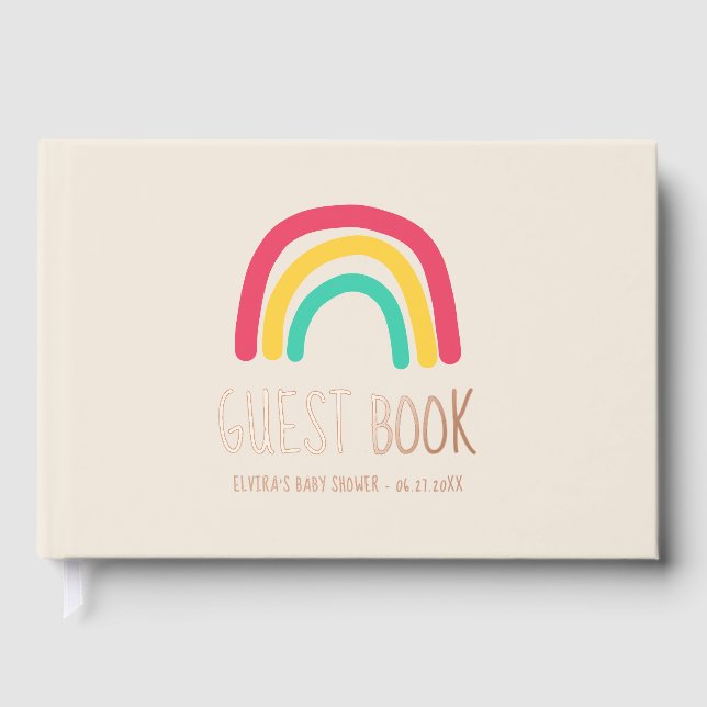 Cute modern rainbow Rose Gold Foil Baby shower Guest Book (Front)