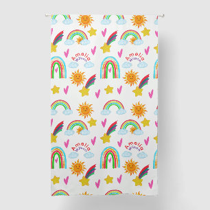 Cute Modern Rainbow Sun Star Name Pattern for Kids Blackout Curtains
