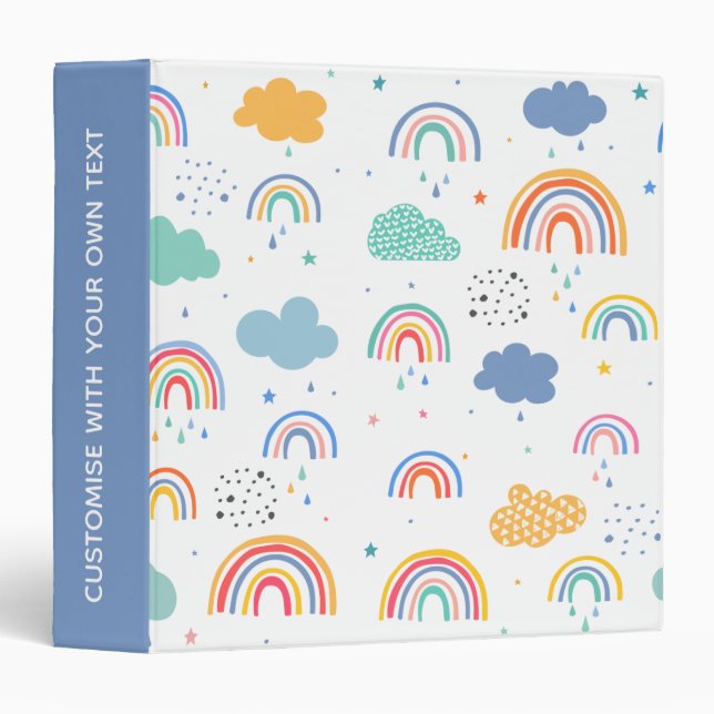 Cute Modern Rainbows and Clouds Pattern 3 Ring Binder (Front/Spine)