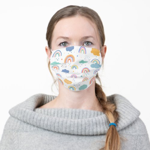 Cute Modern Rainbows and Clouds Pattern Adult Cloth Face Mask