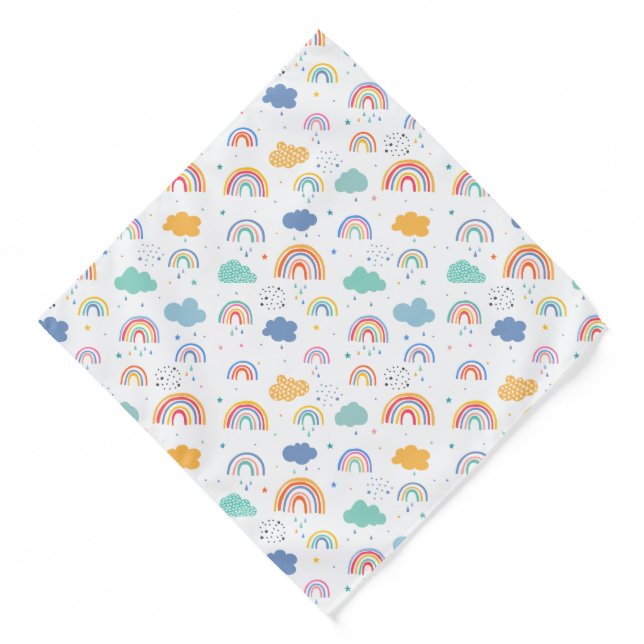 Cute Modern Rainbows and Clouds Pattern Bandana (Front)