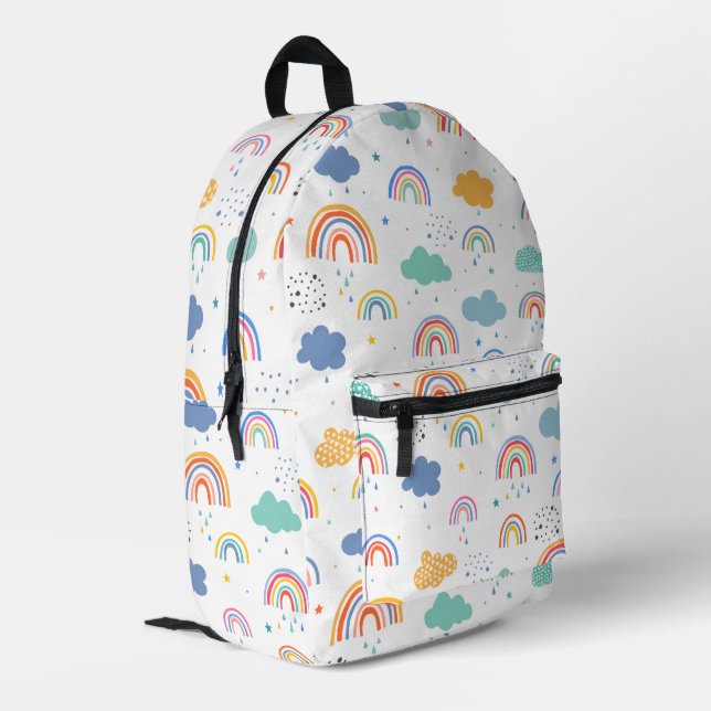 Cute Modern Rainbows and Clouds Pattern Printed Backpack (Back Corner Left)