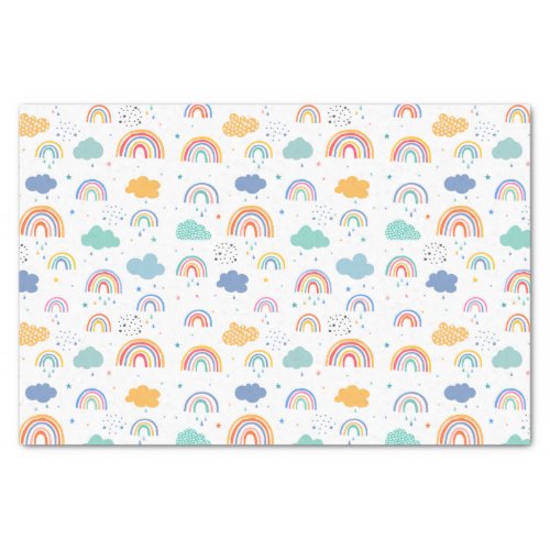 Cute Modern Rainbows and Clouds Pattern Tissue Paper