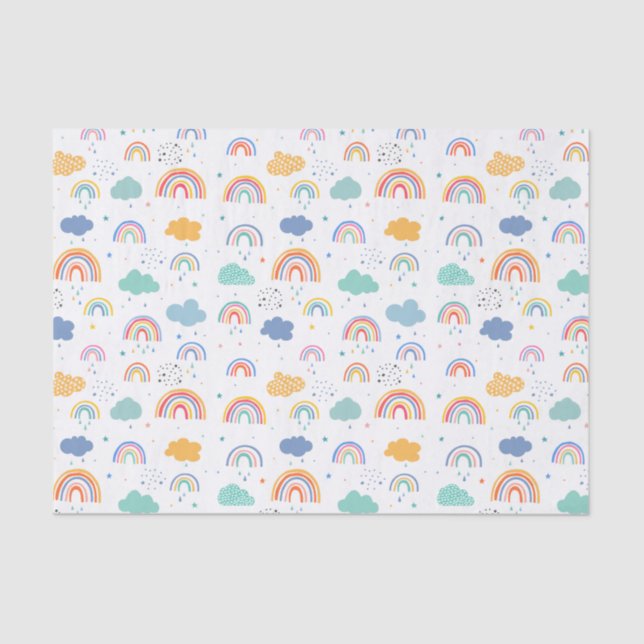 Cute Modern Rainbows and Clouds Pattern Tissue Paper (Front)