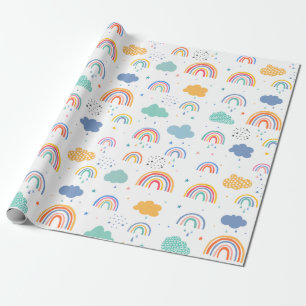 Cute Modern Rainbows and Clouds Pattern Wrapping Paper