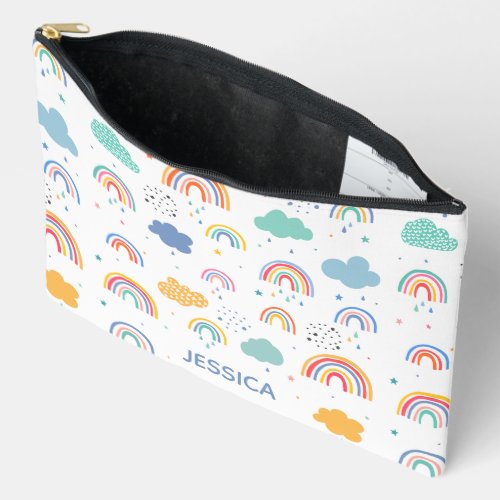 Cute Modern Rainbows  Clouds Pattern Personalised Accessory Pouch