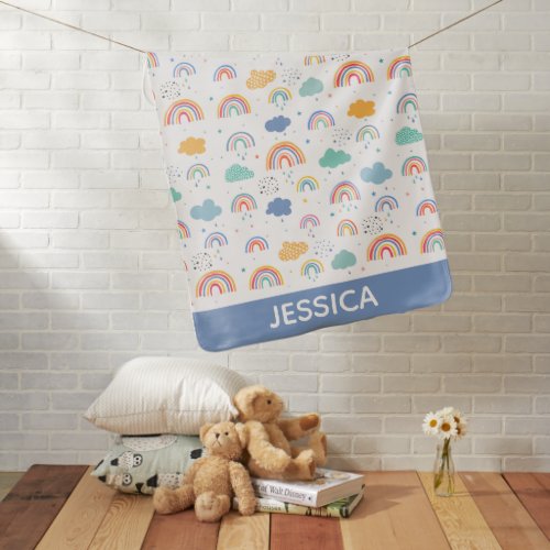 Cute Modern Rainbows  Clouds Pattern Personalised Baby Blanket