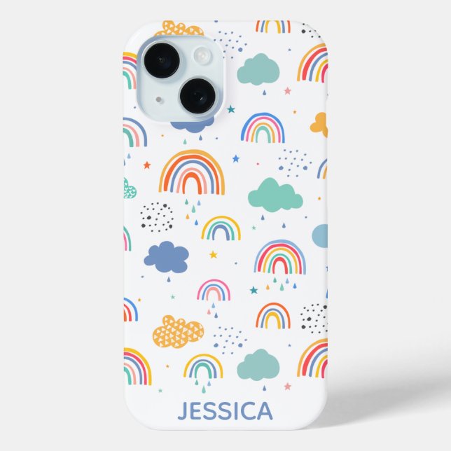 Cute Modern Rainbows & Clouds Pattern Personalised Case-Mate iPhone Case (Back)