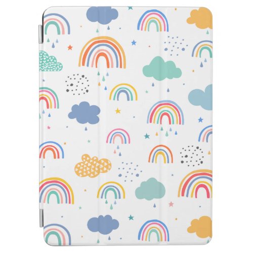 Cute Modern Rainbows  Clouds Pattern Personalised iPad Air Cover