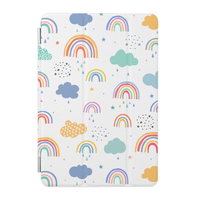 Cute Modern Rainbows & Clouds Pattern Personalised iPad Mini Cover (Front)