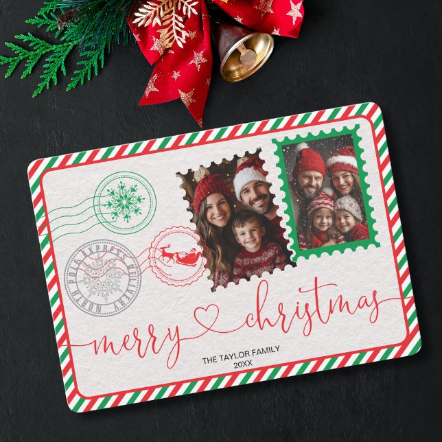 Cute Modern Red and Green Photo Merry Christmas Holiday Card (Creator Uploaded)