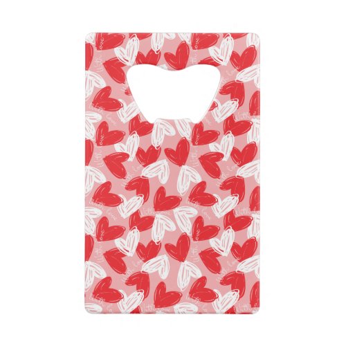 Cute Modern red and white hearts pattern Credit Card Bottle Opener