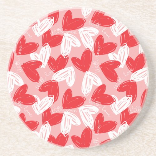 Cute Modern red and white hearts pattern Drink Coaster