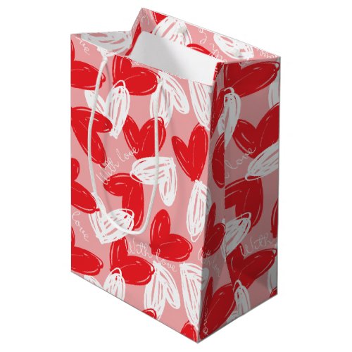 Cute Modern red and white hearts pattern Medium Gift Bag