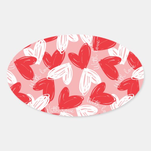 Cute Modern red and white hearts pattern Oval Sticker