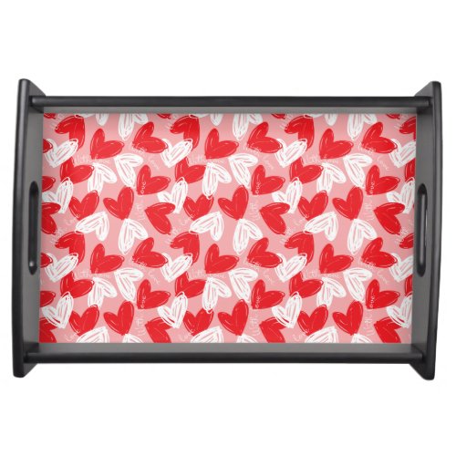 Cute Modern red and white hearts pattern Serving Tray