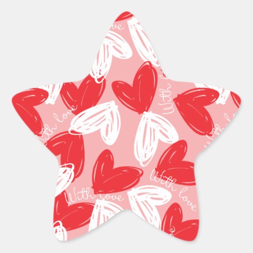 Cute Modern red and white hearts pattern Star Sticker