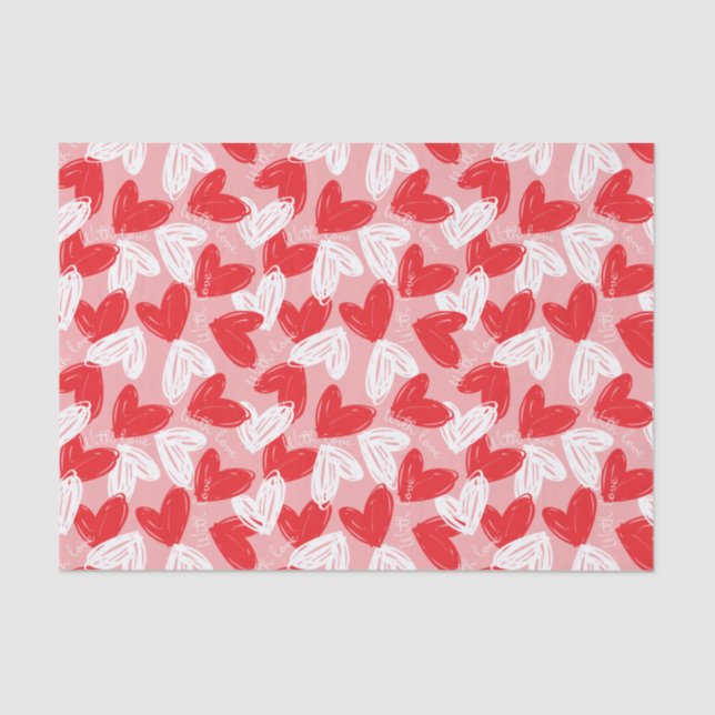 Cute Modern red and white hearts pattern Tissue Paper (Front)