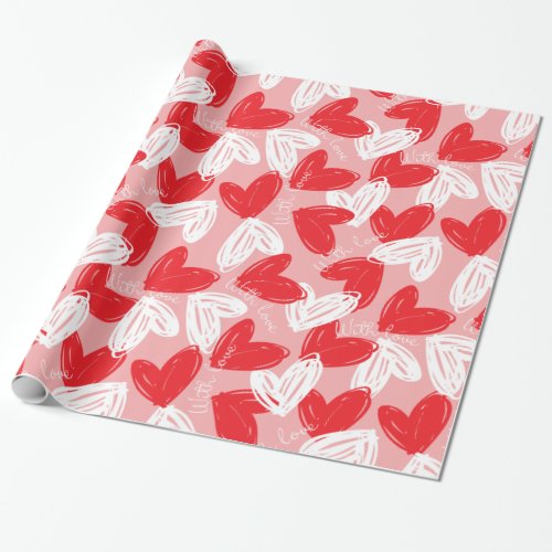 Cute Modern red and white hearts pattern Wrapping Paper