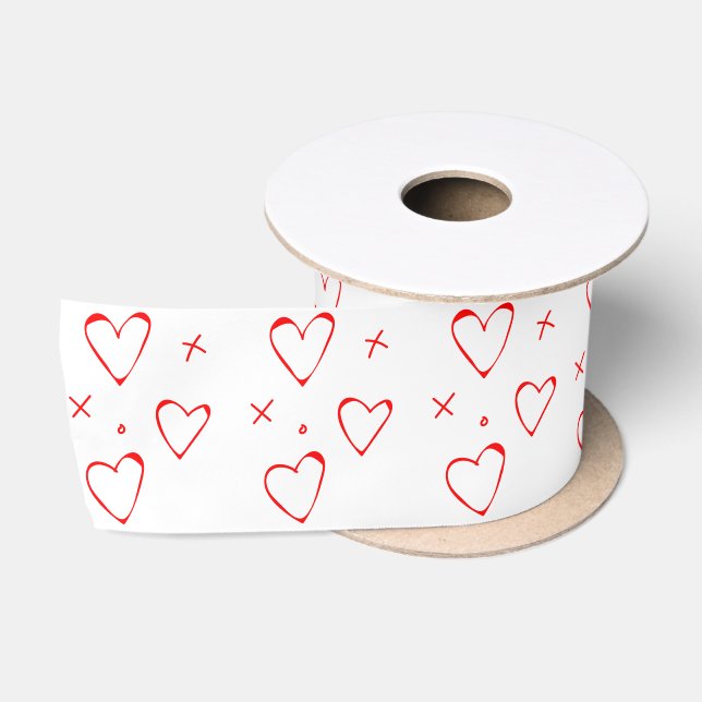 Cute Modern Red and White XOXO Hearts Valentine Satin Ribbon (Spool)