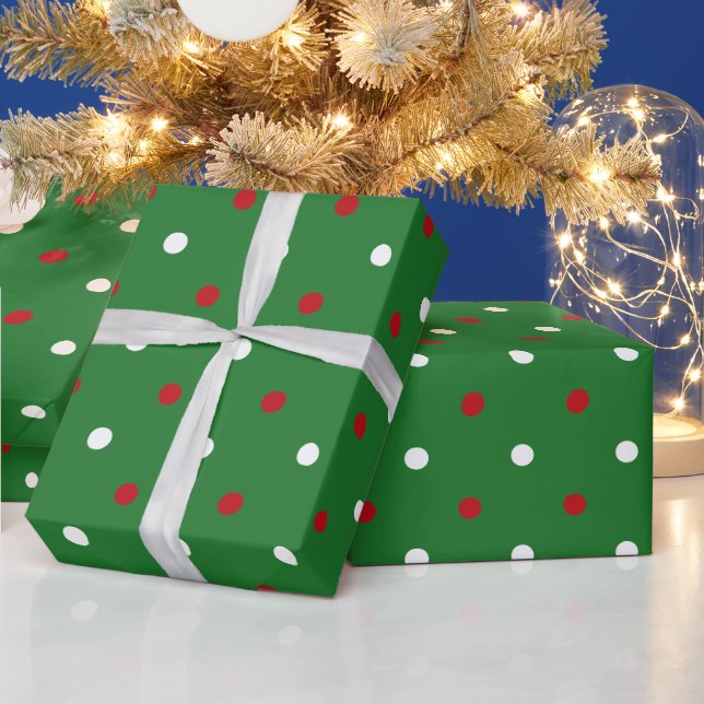 Cute modern red green white polka dots Christmas  Wrapping Paper (Holidays)