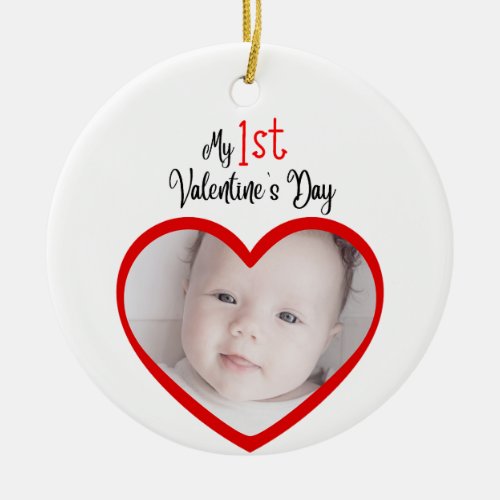 Cute Modern Red Heart My 1st Valentines Day Ceramic Ornament