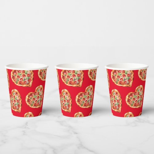 Cute Modern Red Heart Shaped Pizza Paper Cups