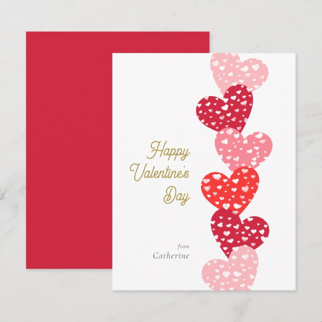 Cute Modern Red Hearts Happy Valentine's day Note Card (Front/Back)