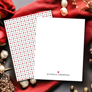 Cute Modern Red Hearts & XO's Custom Name Note Card