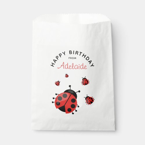 Cute Modern Red Ladybug Happy Birthday Custom Favor Bag