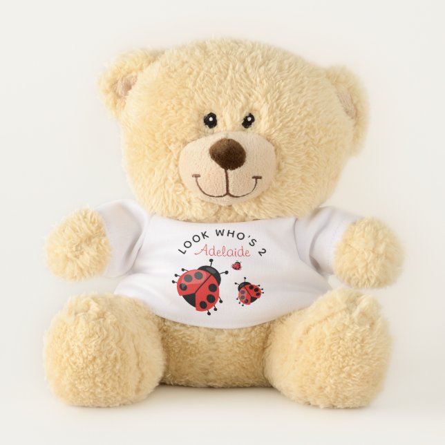 Cute Modern Red Ladybug Happy Birthday Custom Teddy Bear (Front)