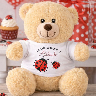 Cute Modern Red Ladybug Happy Birthday Custom Teddy Bear