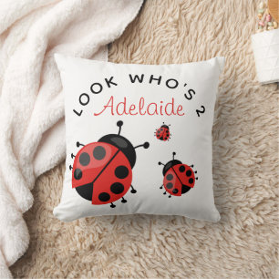 Cute Modern Red Ladybug Happy Birthday Custom Throw Pillow