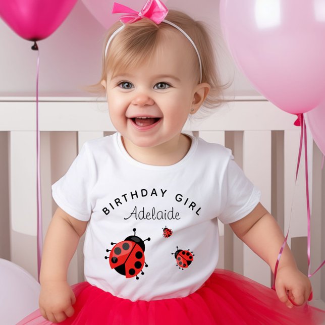 Cute Modern Red Ladybug Personalized Baby T-Shirt (Creator Uploaded)