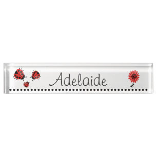 Cute Modern Red Ladybug Personalized Desk Name Plate