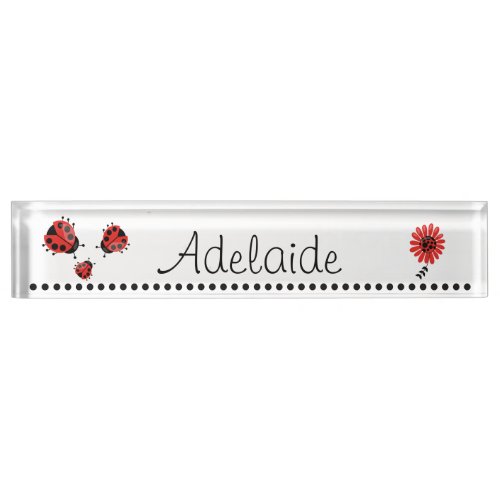 Cute Modern Red Ladybug Personalized Desk Name Plate