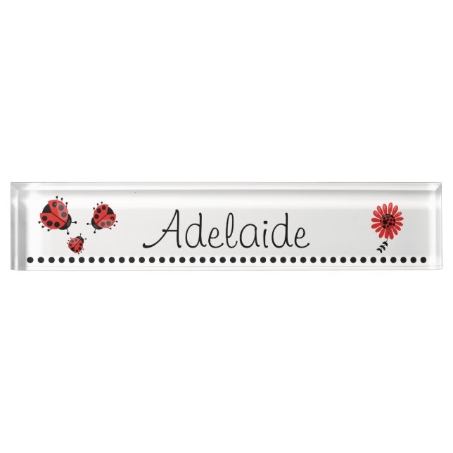 Cute Modern Red Ladybug Personalized Desk Name Plate (Front)