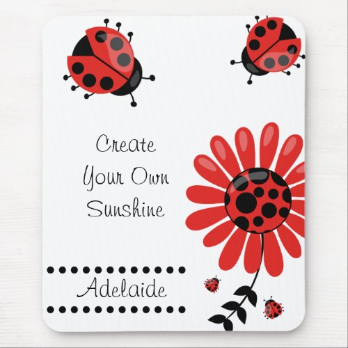 Cute Modern Red Ladybug Personalized Mouse Pad