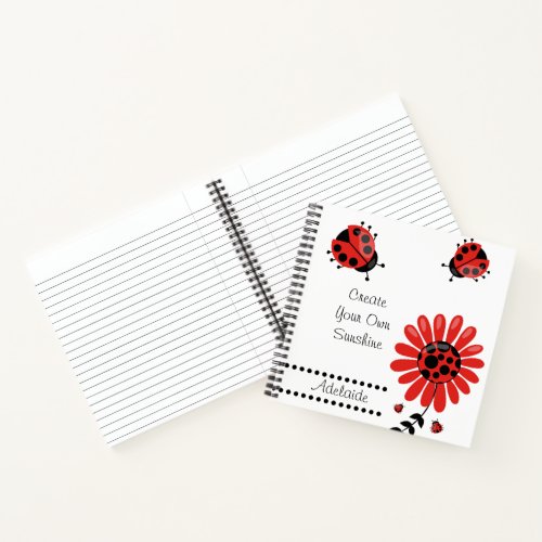 Cute Modern Red Ladybug Personalized Notebook