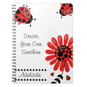 Cute Modern Red Ladybug Personalized Notebook