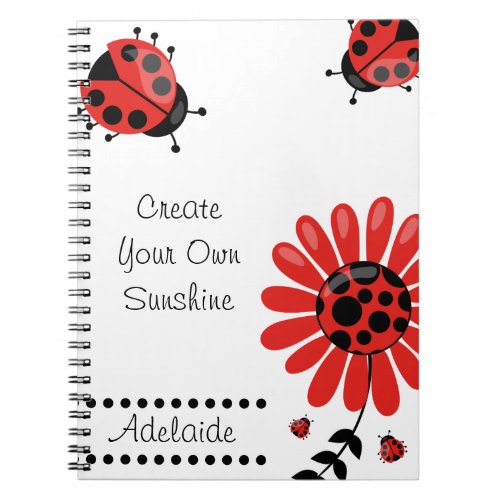 Cute Modern Red Ladybug Personalized Notebook