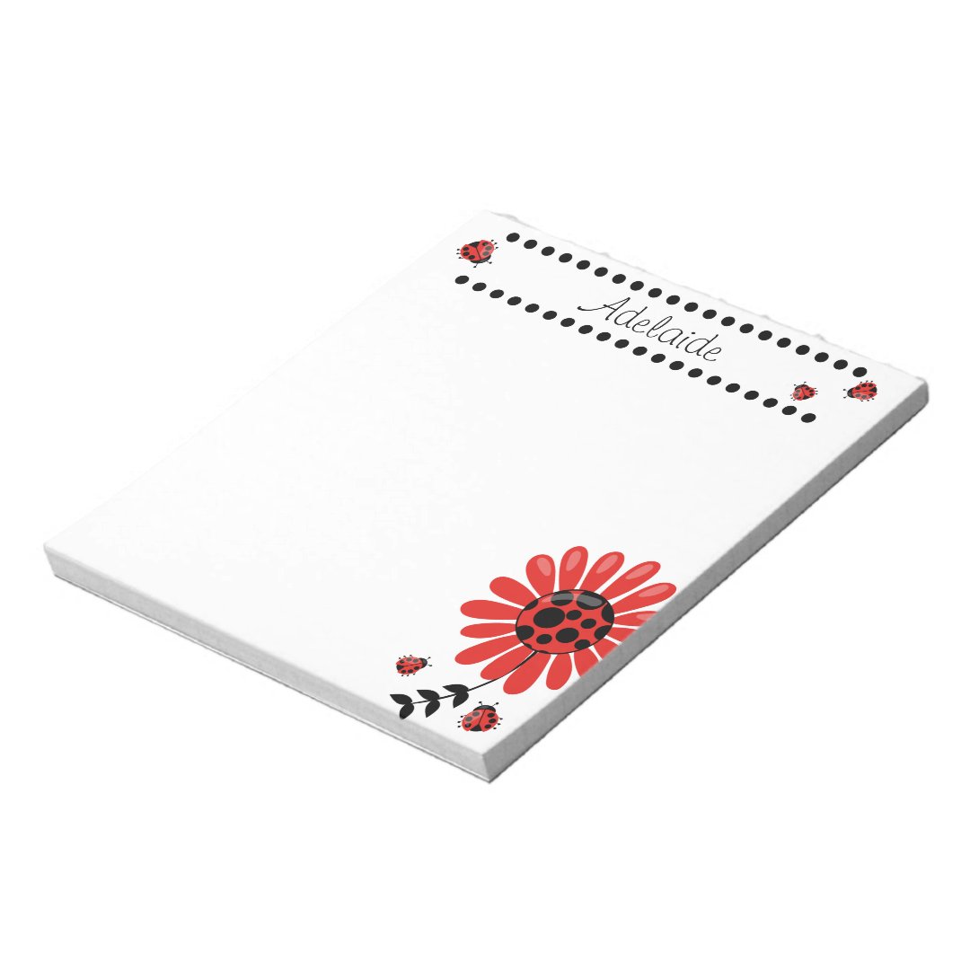 Cute Modern Red Ladybug Personalized Notepad | Zazzle