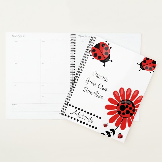 Cute Modern Red Ladybug Personalized Planner (Display)