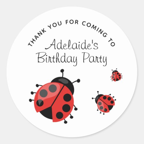 Cute Modern Red Ladybug Personalized Thank You Classic Round Sticker