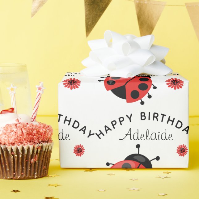 Cute Modern Red Ladybug Personalized Wrapping Pape Paper (Birthday Party)